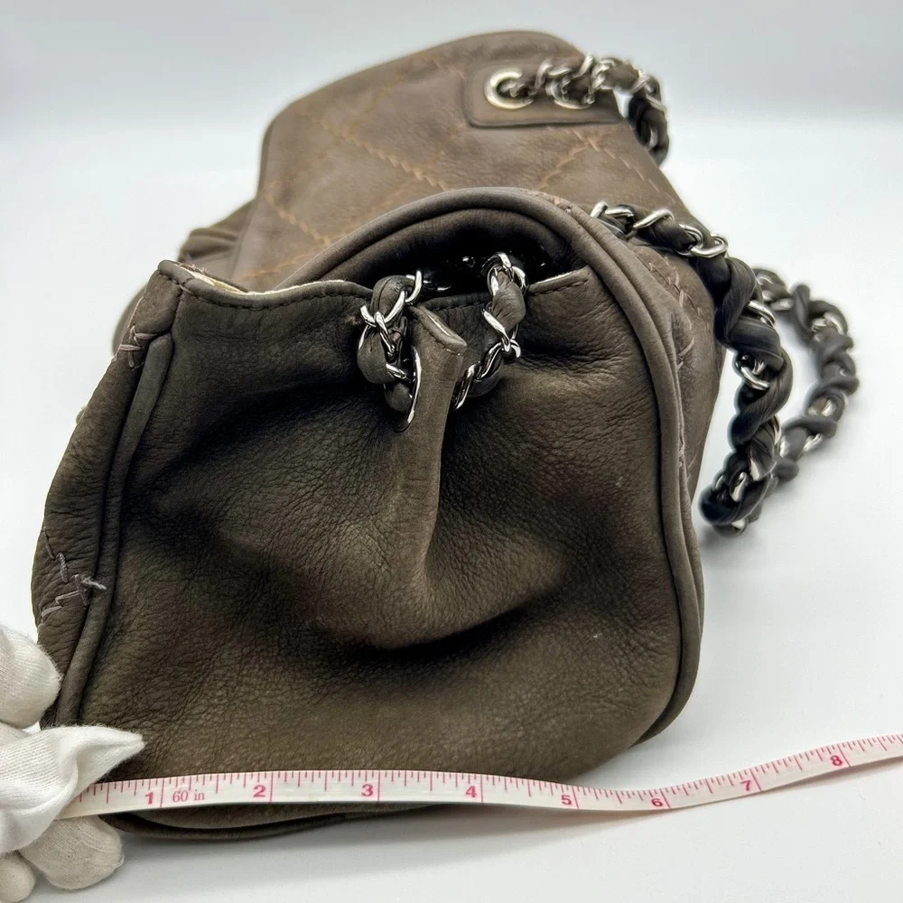 Chanel wild whipstitch flap bag grey suede silver hardware with card